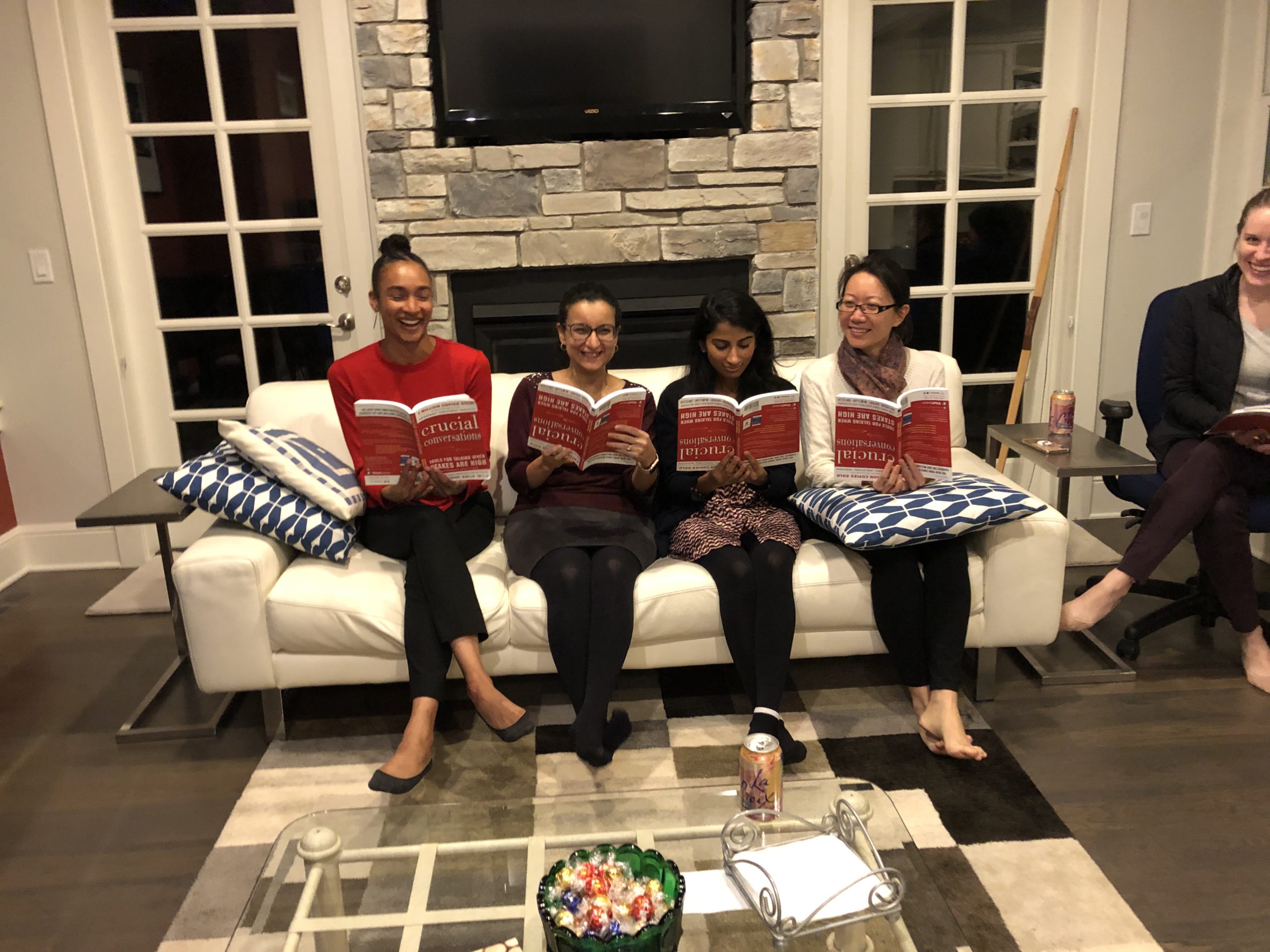 Four women at a Women in Radiology book club event in October 2019.