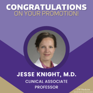 A photo of Jesse Knight set in a purple and gold background. The text reads: congratulations on your promotion and includes the UW Medicine logo.