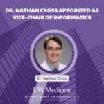 A purple and white graphic featuring a photo of Dr. Nathan Cross. The text reads: Dr. Nathan Cross appointed as Vice-Chair of Informatics.