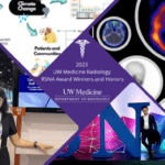A collage of four images. The text reads: 2023 UW Medicine Radiology RSNA Award Winners and Honors