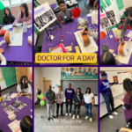 A collage of six photos of participants gathering at the Doctor for a Day event. The text reads: Doctor for a Day, and there is a UW Medicine Radiology logo.