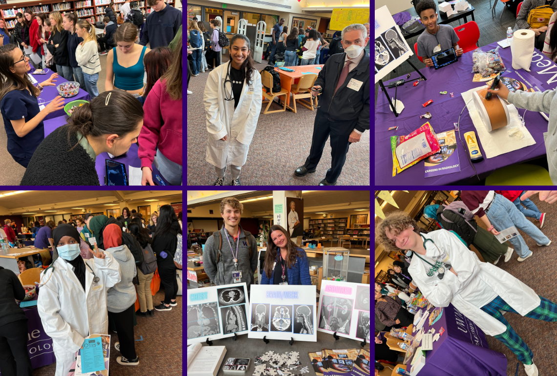 A collage of six photos depicting participants in recent EDI career activities. The background is purple.