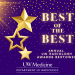 A purple and gold-starred graphic that reads "best of the best" and "annual UW Radiology awards bestowed."