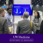 Dr. Michelle Ho and Dr. Adlai Grayson present in front of a screen at the RSNA Annual Meeting. The UW Medicine Department of Radiology logo is at the bottom in a purple box.